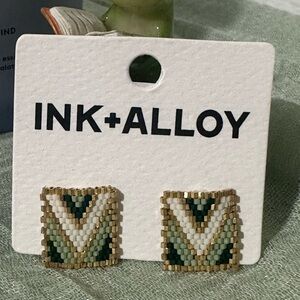 INK + ALLOY Geometric Beaded Earrings in Gold and Green